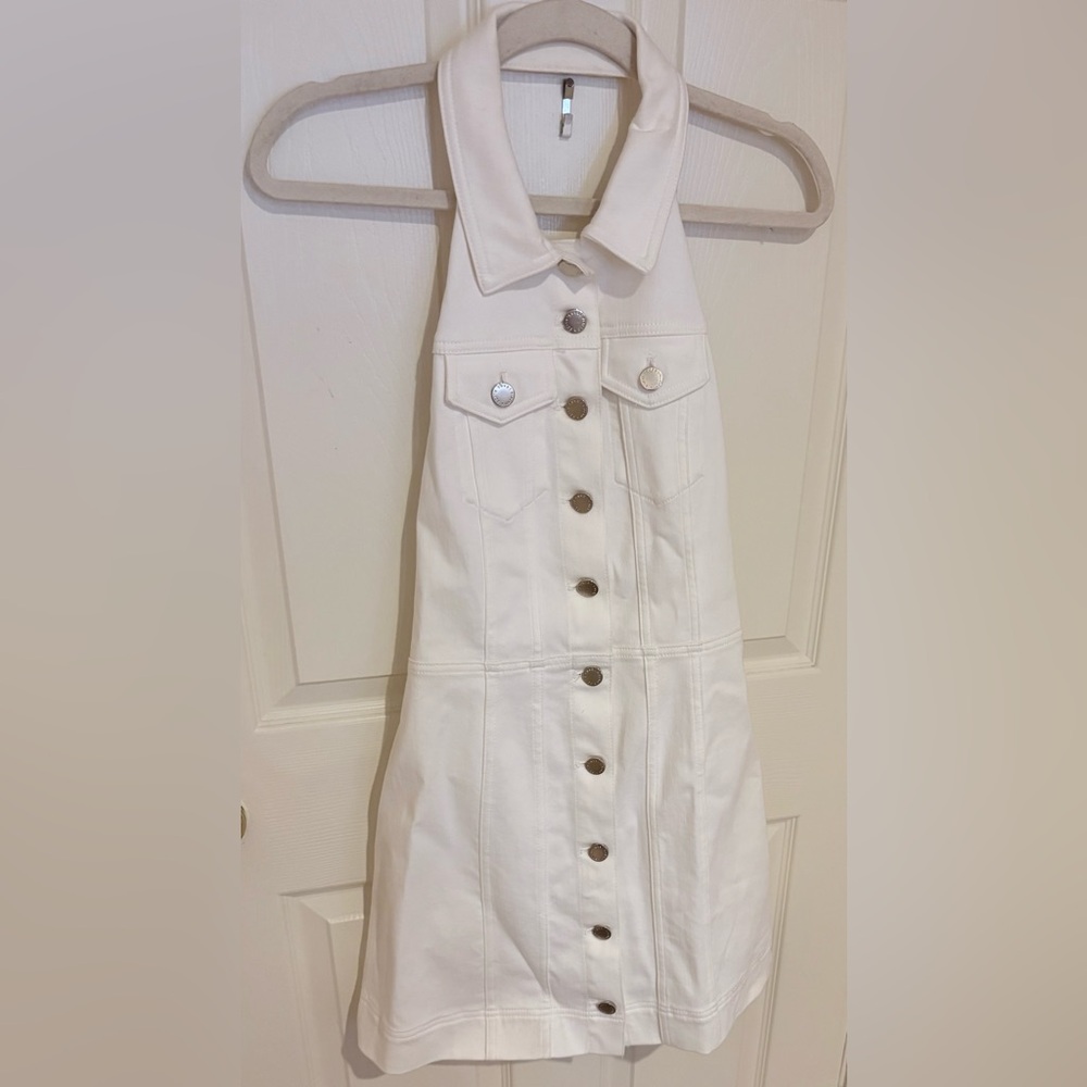 Alice + Olivia White Button-Front Halter Dress
